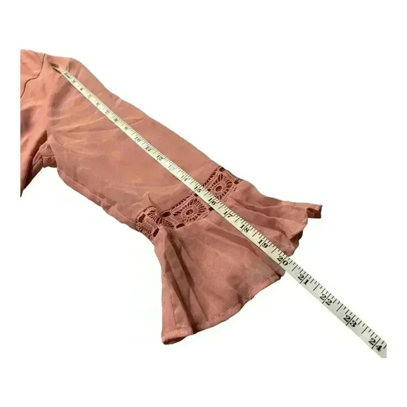 ASOS NWT Rose Pink Lace, Ruffle, Pleating Details Long Sleeve Midi Dress - Picture 8 of 15